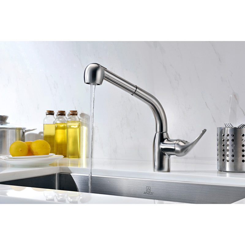 ANZZI Harbour Single-Handle Pull-Out Sprayer Kitchen Faucet, Brushed Nickel