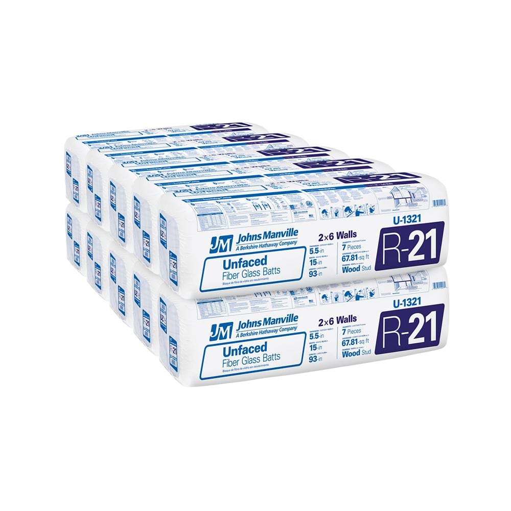 Johns Manville JM R-21 Unfaced Fiberglass Batt Insulation for 2x6 Walls, 15 in. x 93 in. (67.81 sq-ft)