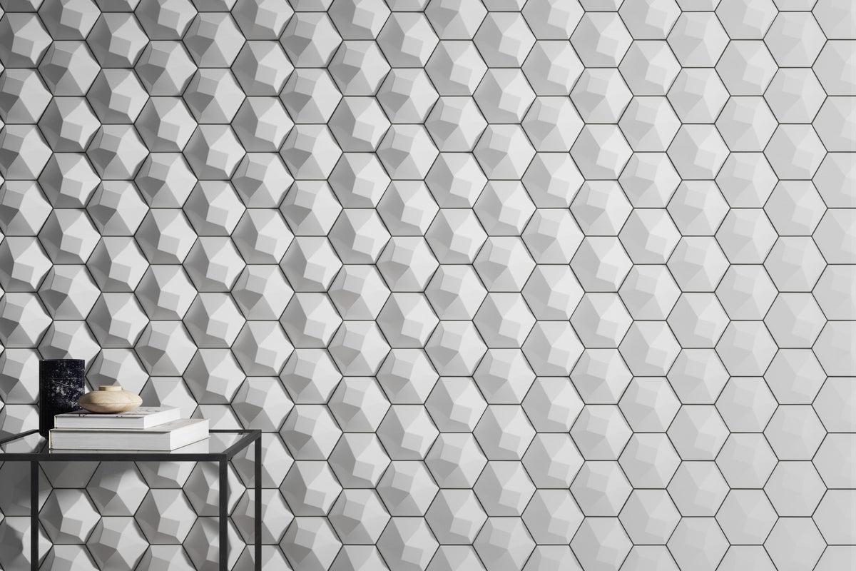 Emser Code White Hex/Wedge/Trapezoid Glazed Ceramic & Porcelain Wall Tile Collection – Multiple 4x9, 5x6, 6x7 Options