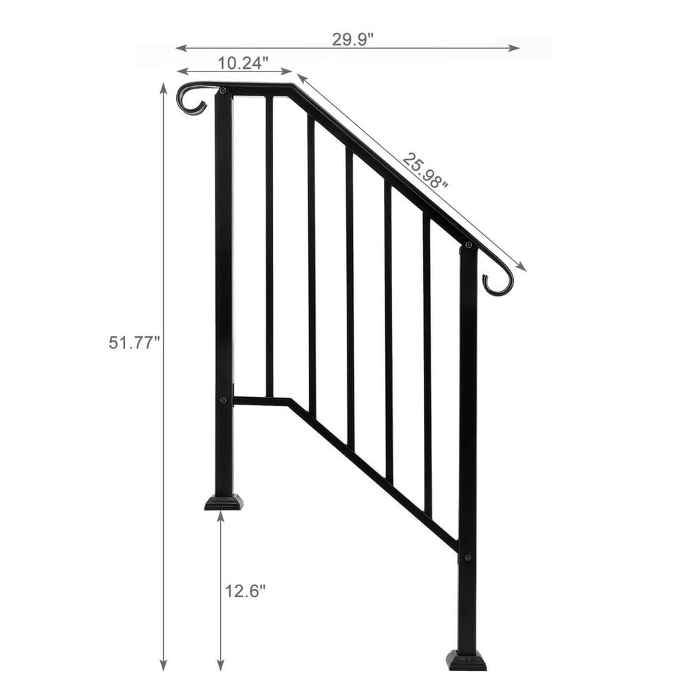 Karl home Transitional Handrail Stair Railing Fits 2-Step Iron Rail Kit