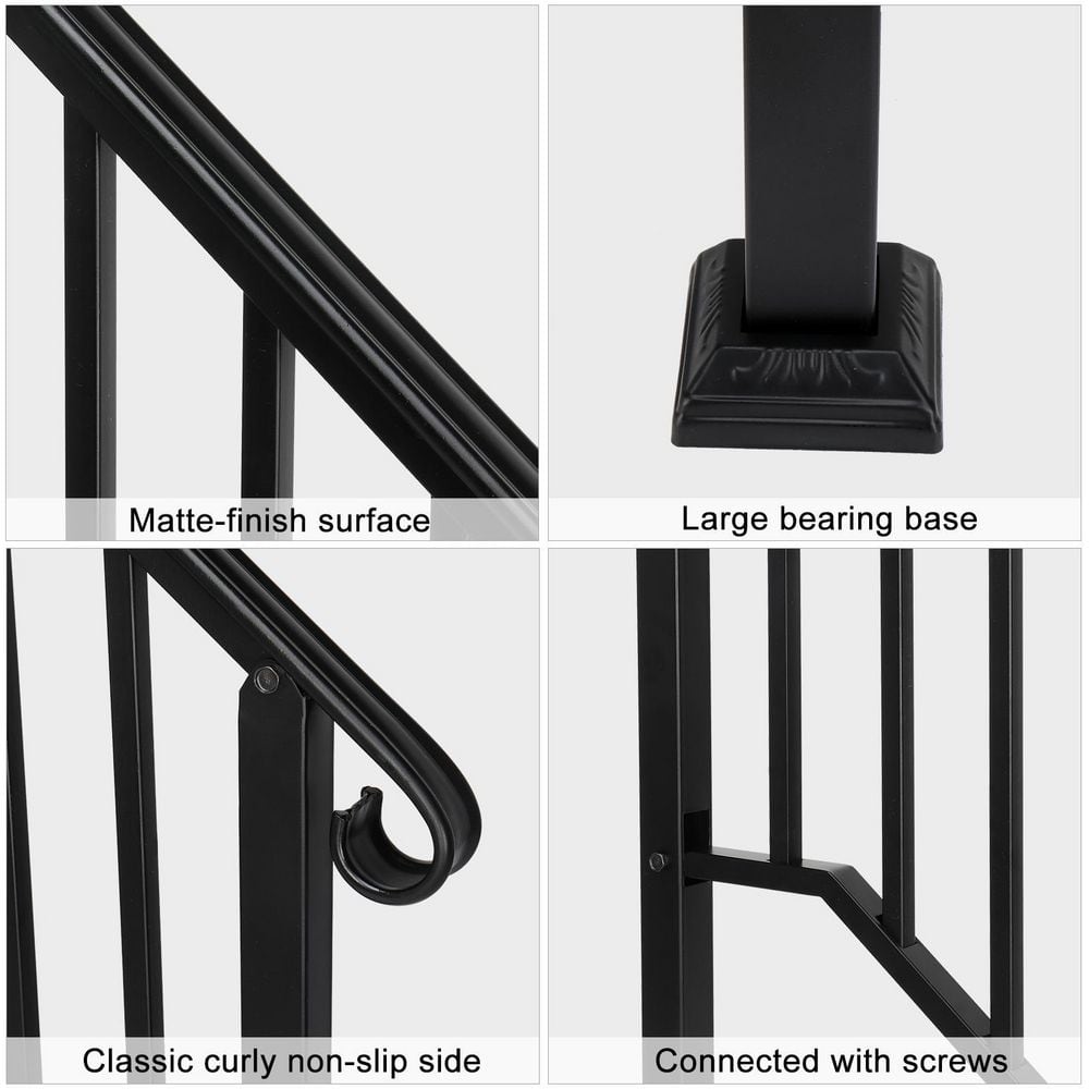 Karl home Transitional Handrail Stair Railing Fits 2-Step Iron Rail Kit