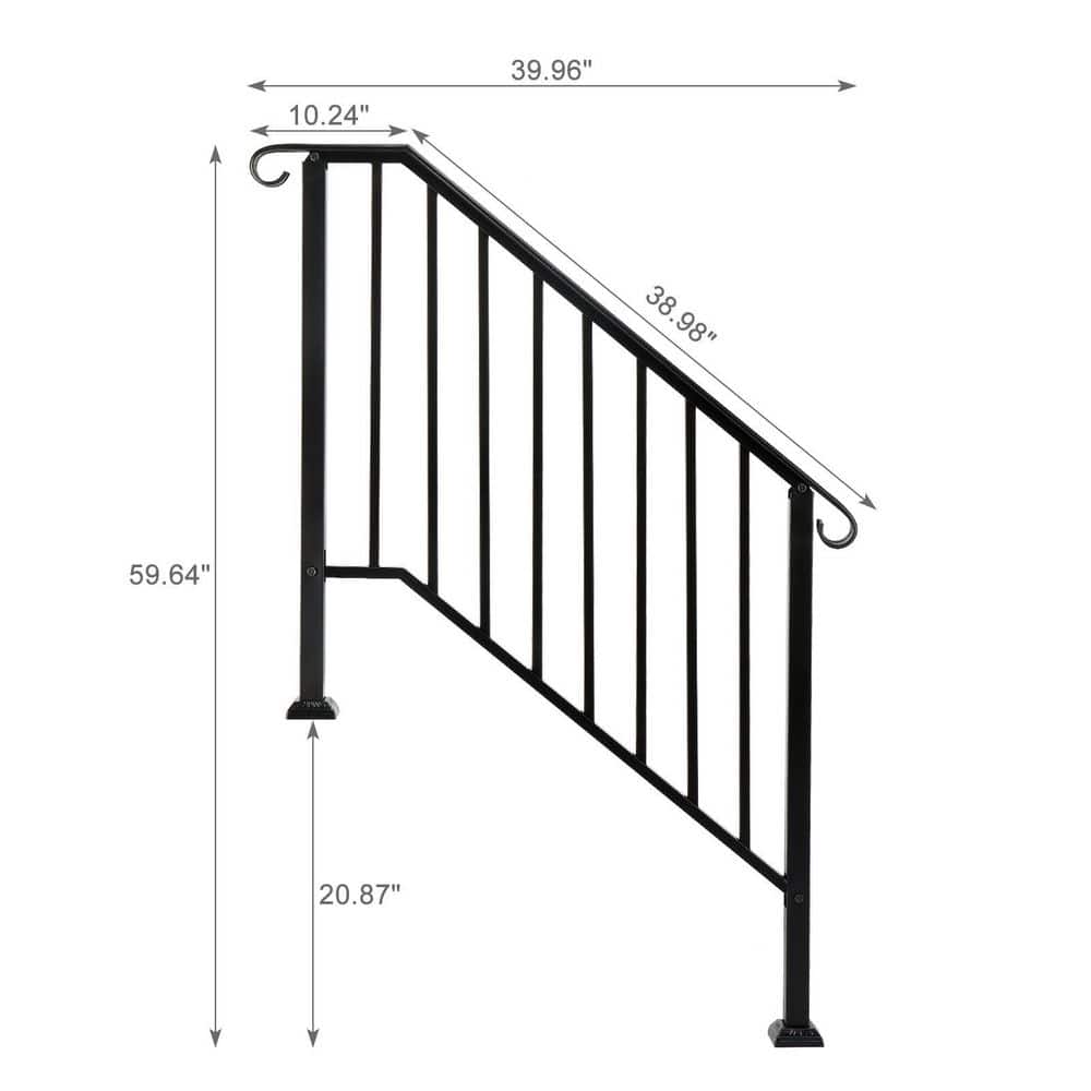 Karl home Transitional Handrail Stair Railing Fits 3-Step Iron Rail Kit