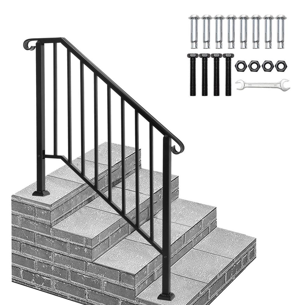 Karl home Transitional Handrail Stair Railing Fits 3-Step Iron Rail Kit