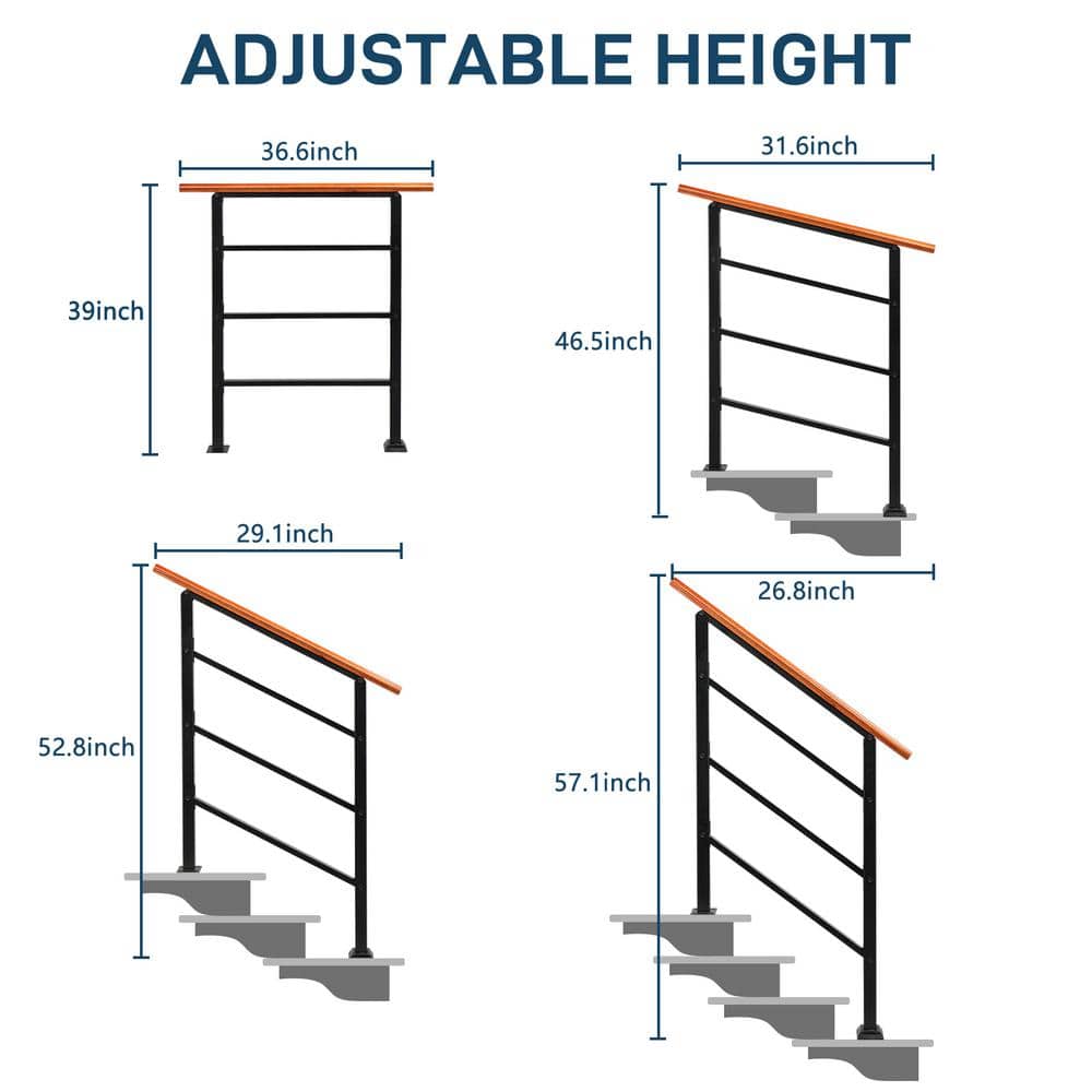 Karl home 36.6 in. H x 39 in. W Adjustable Wood Metal Stair Railing Kit in Black