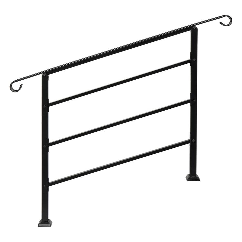 Karl home 33.2 in. H x 55.9 in. W Black Transitional Handrail Fits 4-Step Iron Stair Railing Kit