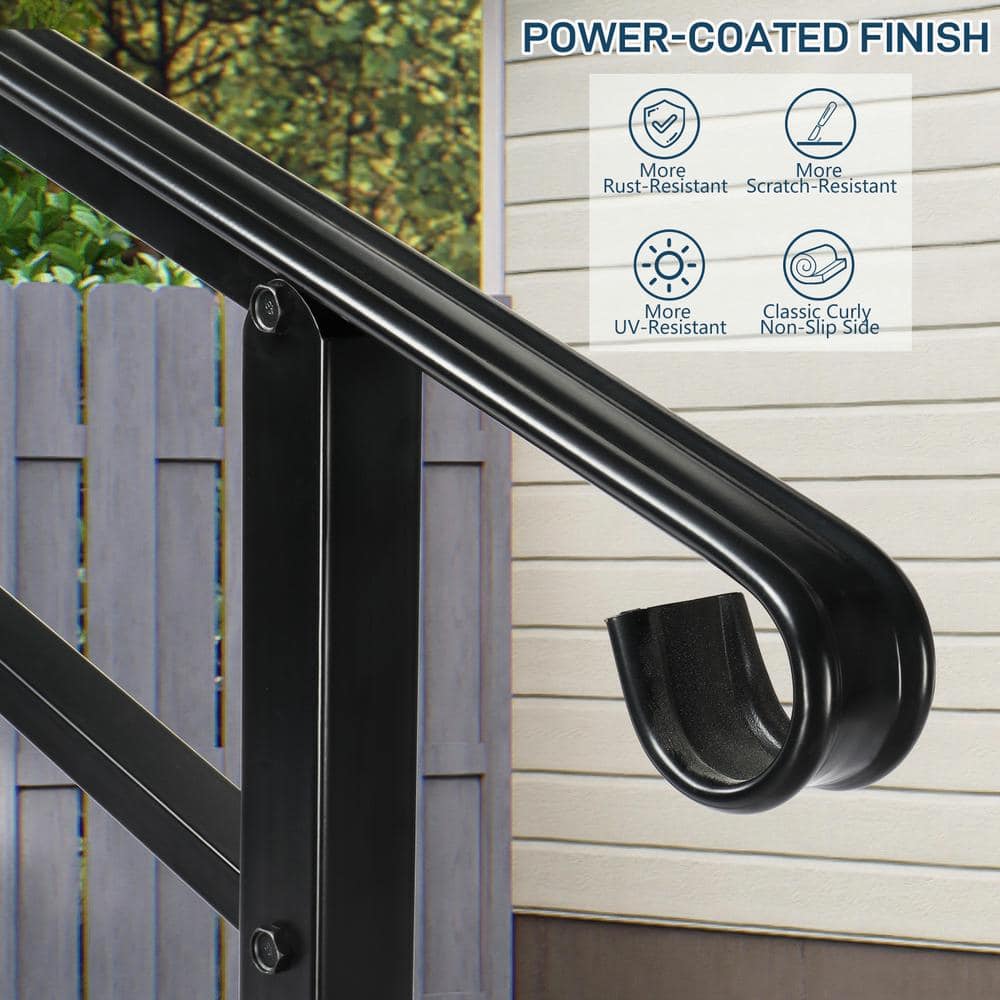 Karl home 33.2 in. H x 55.9 in. W Black Transitional Handrail Fits 4-Step Iron Stair Railing Kit