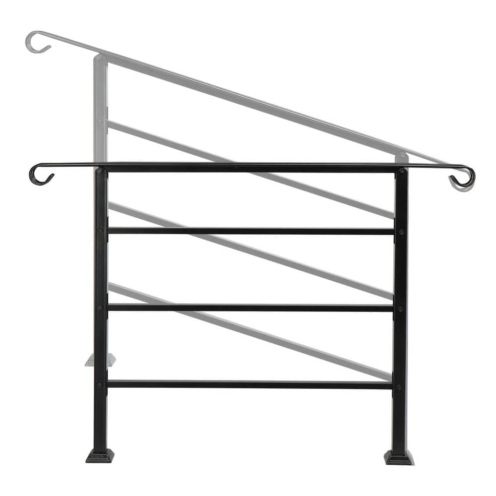 Karl home 33.2 in. H x 55.9 in. W Black Transitional Handrail Fits 4-Step Iron Stair Railing Kit