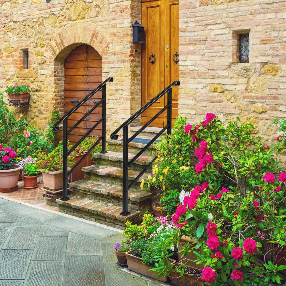 Karl home 33.2 in. H x 55.9 in. W Black Transitional Handrail Fits 4-Step Iron Stair Railing Kit