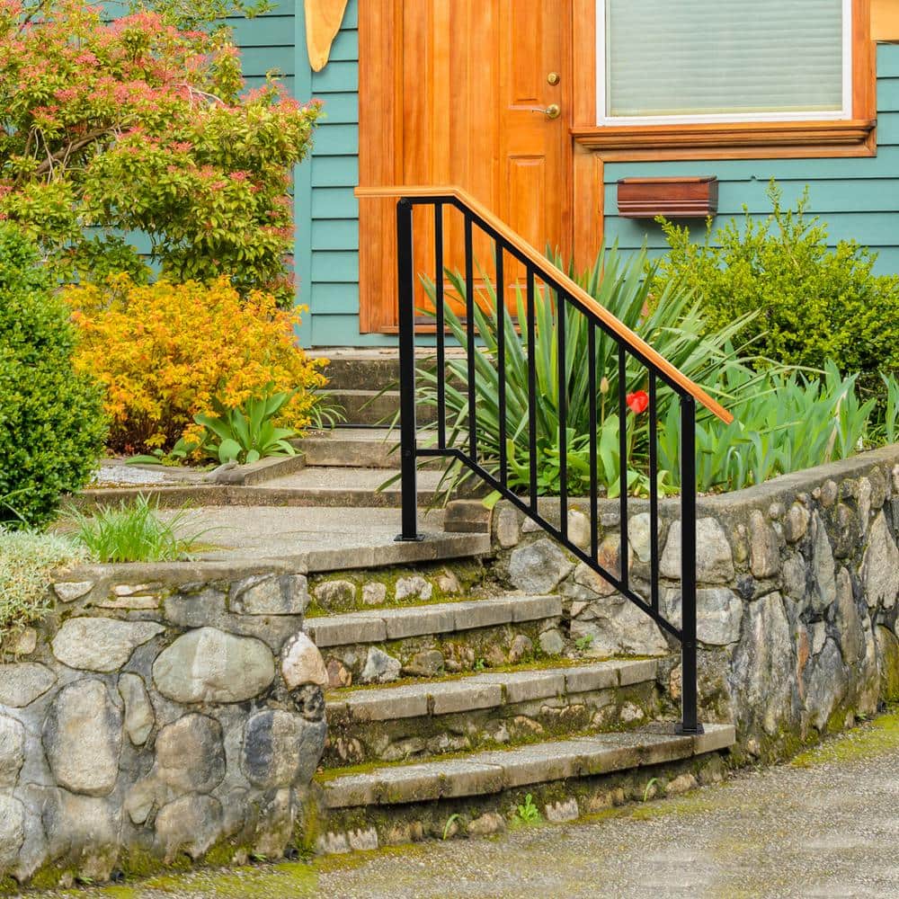 Karl home 64.6 in. x 46.5 in. Black Iron Wood Baluster Railing Kit