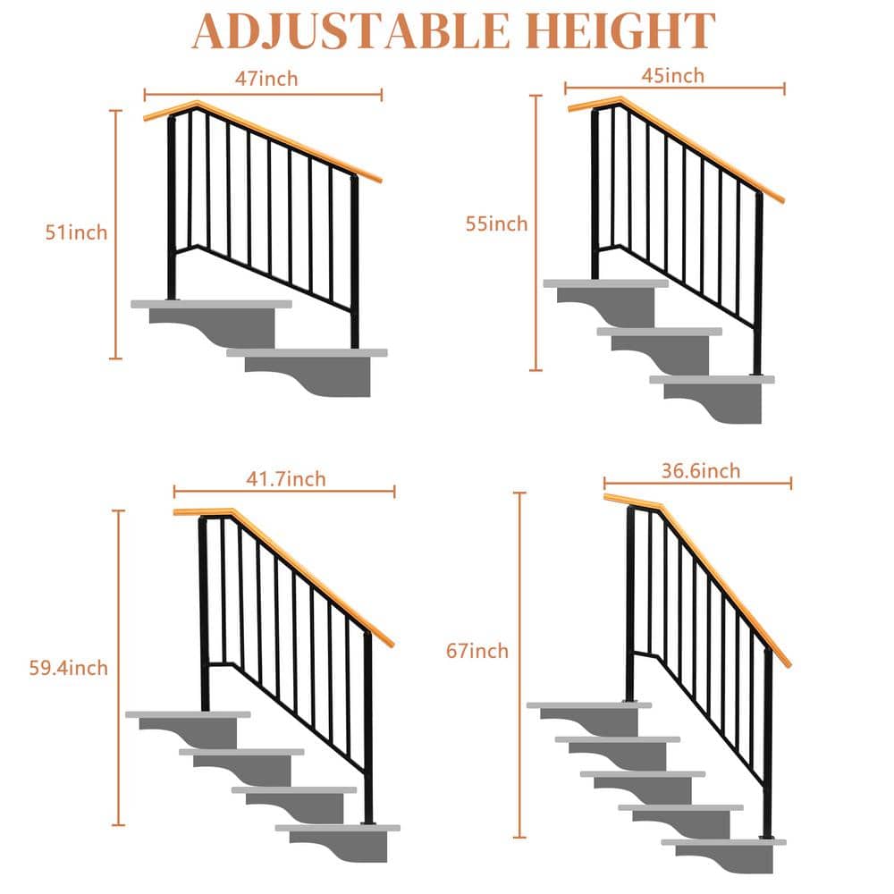 Karl home 64.6 in. x 46.5 in. Black Iron Wood Baluster Railing Kit