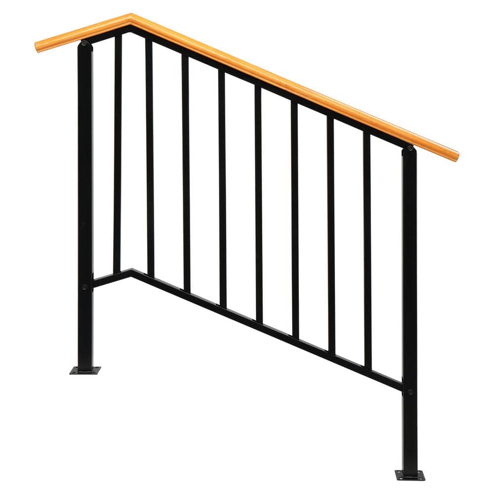 Karl home 64.6 in. x 46.5 in. Black Iron Wood Baluster Railing Kit