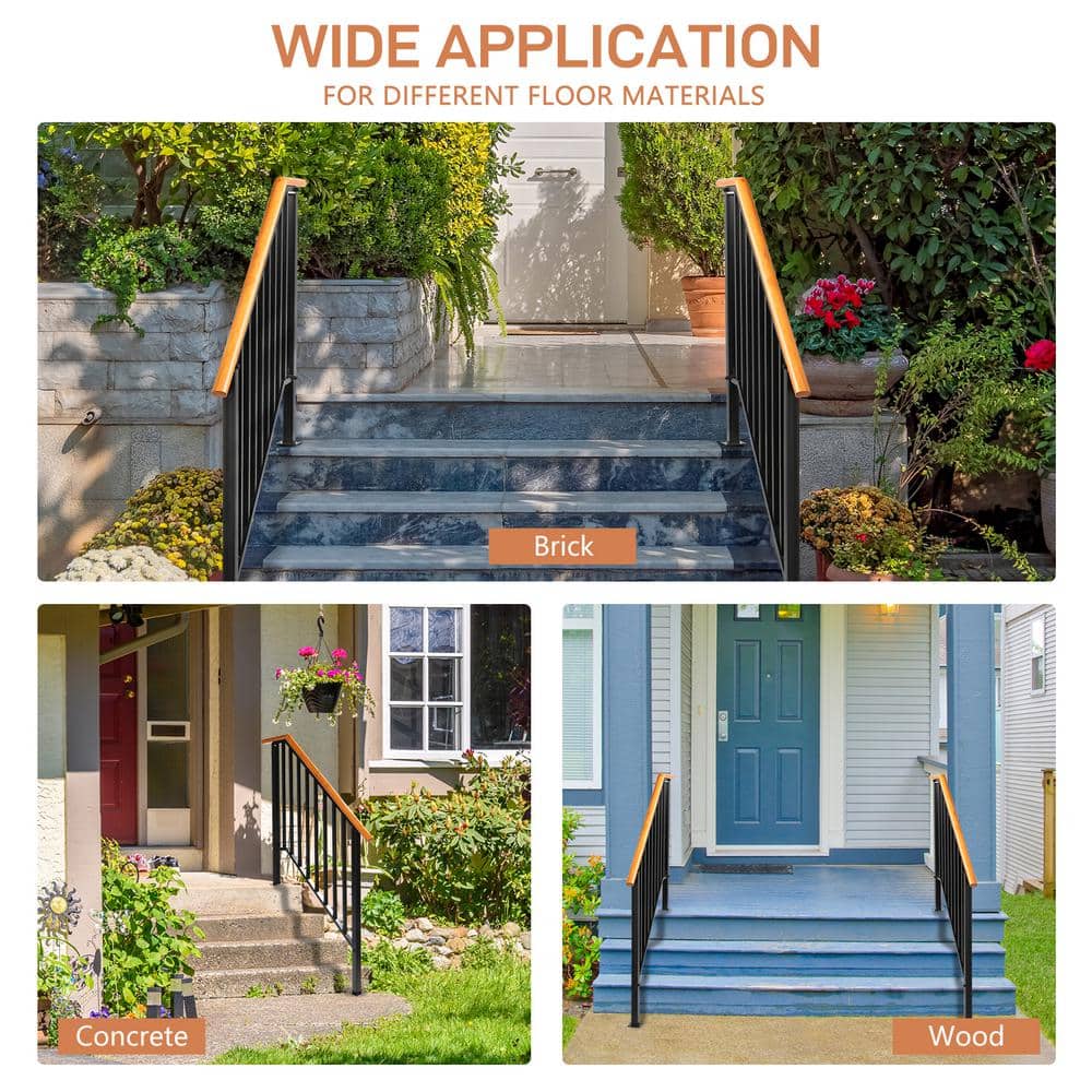 Karl home 64.6 in. x 46.5 in. Black Iron Wood Baluster Railing Kit