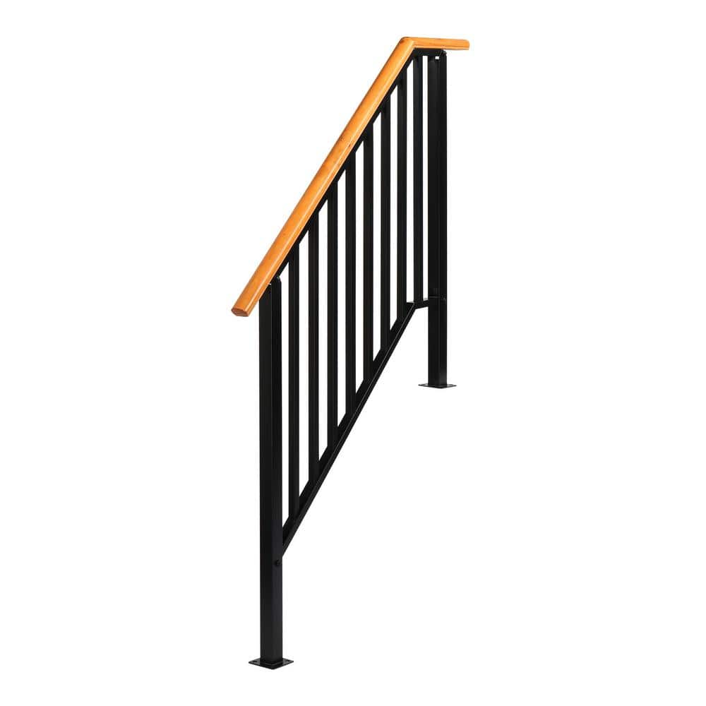 Karl home 64.6 in. x 46.5 in. Black Iron Wood Baluster Railing Kit