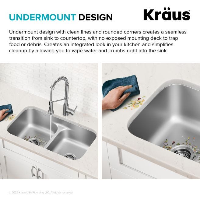 KRAUS Premier Undermount Stainless Steel 32 in. 50/50 Double Bowl Kitchen Sink