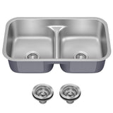KRAUS Premier Undermount Stainless Steel 32 in. 50/50 Double Bowl Kitchen Sink