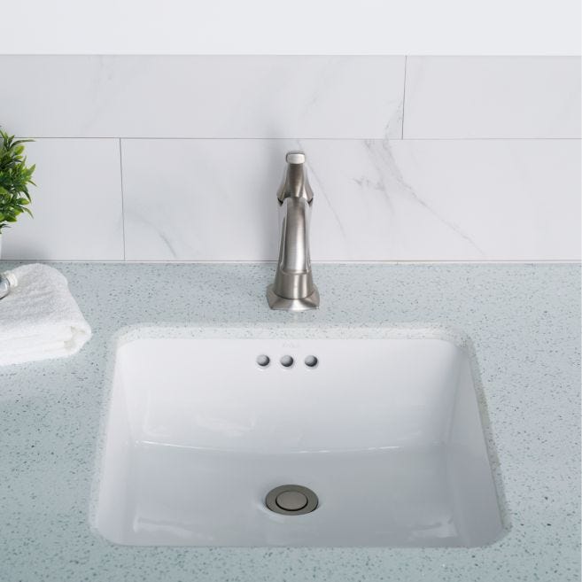 KRAUS Elavo Square Ceramic Undermount Bathroom Sink in White with Overflow