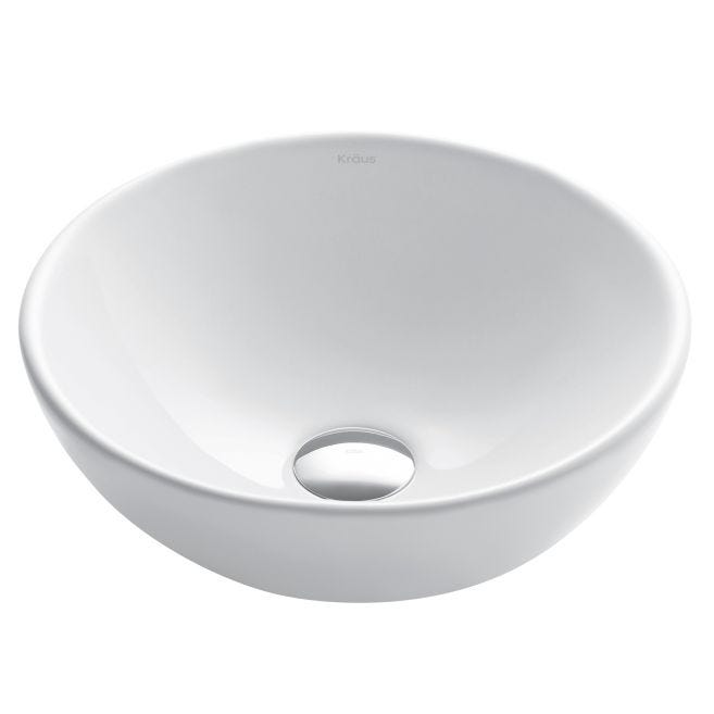 KRAUS Elavo Small Round Ceramic Vessel Bathroom Sink in White, 13-3/4 in.
