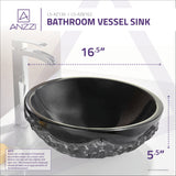 ANZZI Diver Vessel Sink in Black Jade, 16.5 in. Round, 5.5 in. H