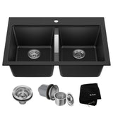 Kraus Granite 33-in x 22-in Black Onyx Double Equal Bowl Drop-In or Undermount 1-Hole Kitchen Sink
