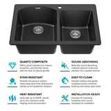 KRAUS Forteza All-in-One Drop-In/Undermount Granite Composite 33 in. 1-Hole 60/40 Double Bowl Kitchen Sink in Black