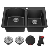 KRAUS Forteza All-in-One Drop-In/Undermount Granite Composite 33 in. 1-Hole 60/40 Double Bowl Kitchen Sink in Black