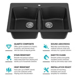 Kraus Forteza 33 in. Drop-In/Undermount Granite Composite 50/50 Double Bowl Kitchen Sink, Black (KGD-52BLACK)