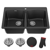 Kraus Forteza 33 in. Drop-In/Undermount Granite Composite 50/50 Double Bowl Kitchen Sink, Black (KGD-52BLACK)