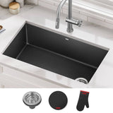 KRAUS Undermount Granite Composite 32 in. Single Basin Kitchen Sink Kit in Black