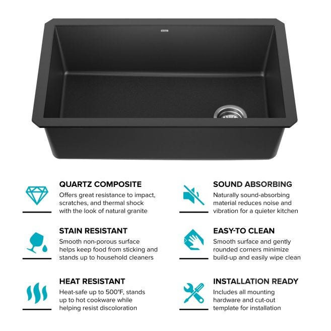 KRAUS Undermount Granite Composite 32 in. Single Basin Kitchen Sink Kit in Black
