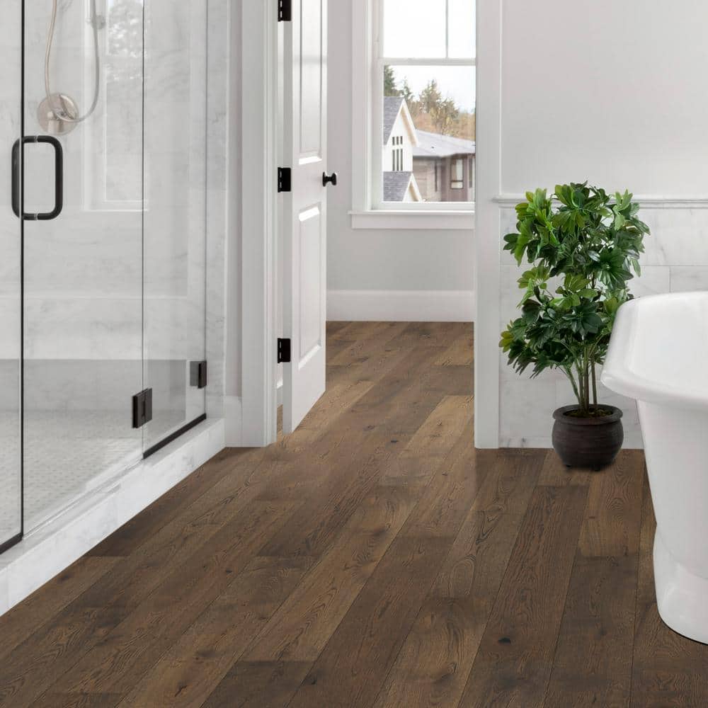 Sure+ Khaki Brown Oak White Oak 1/4 in. T x 6.5 in. W Click Lock Wire Brushed Engineered Hardwood Flooring (21.7 sq.ft./case)