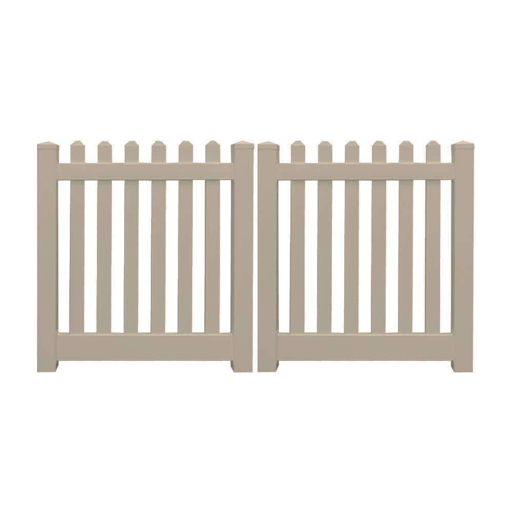 Weatherables Plymouth 10 ft. W x 4 ft. H Khaki Vinyl Picket Fence Double Gate Kit Includes Gate Hardware