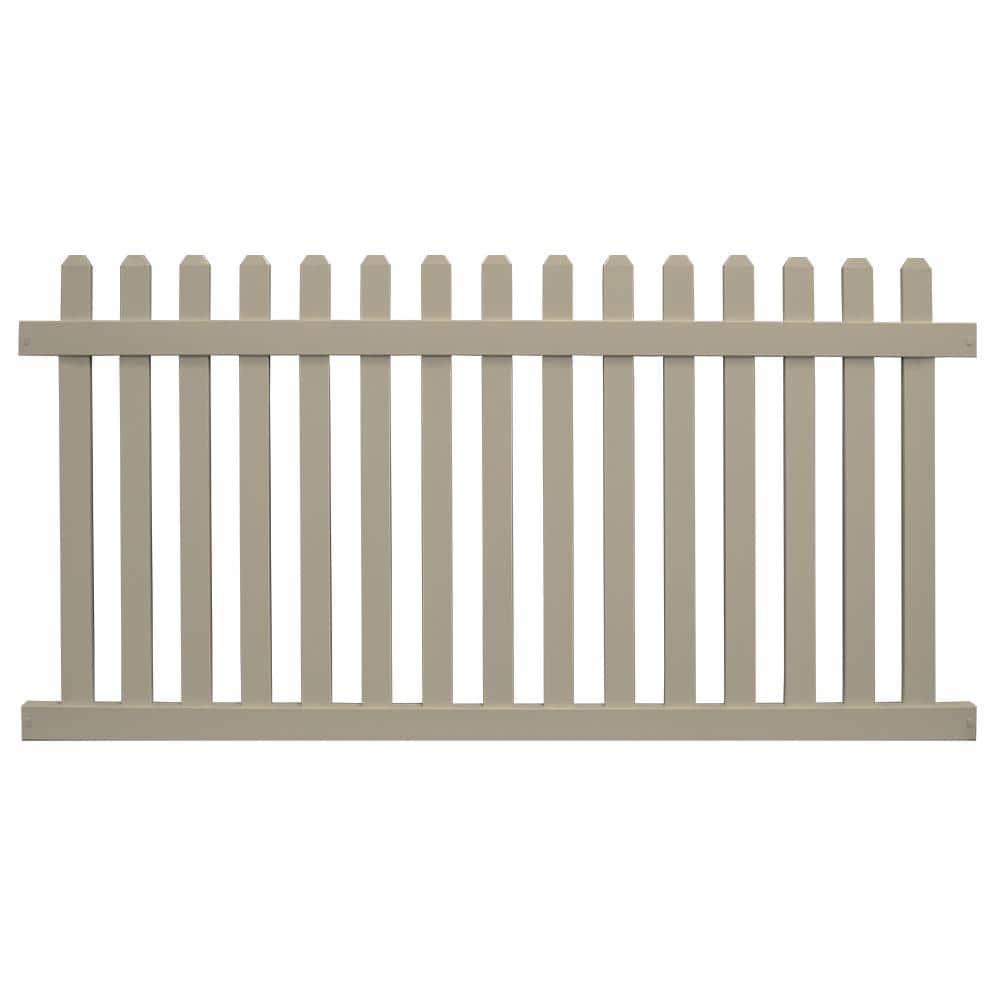 Weatherables Chelsea 4 ft. H x 8 ft. W Khaki Vinyl Picket Fence Panel Kit