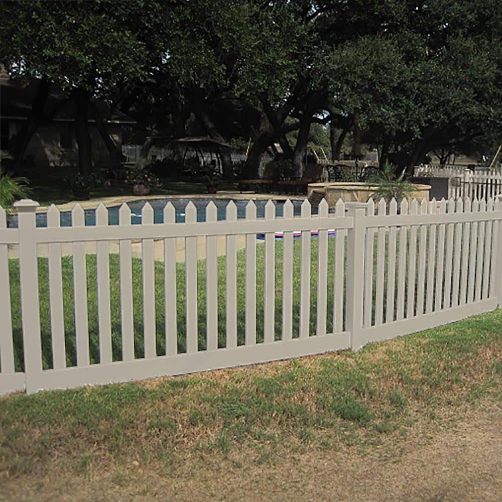 Weatherables Plymouth 4 ft. H x 8 ft. W Khaki Vinyl Picket Fence Panel Kit