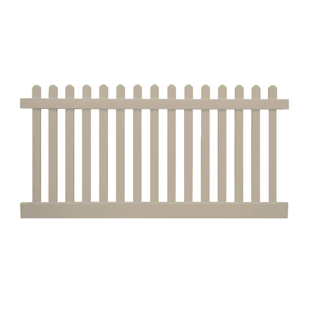 Weatherables Plymouth 4 ft. H x 8 ft. W Khaki Vinyl Picket Fence Panel Kit