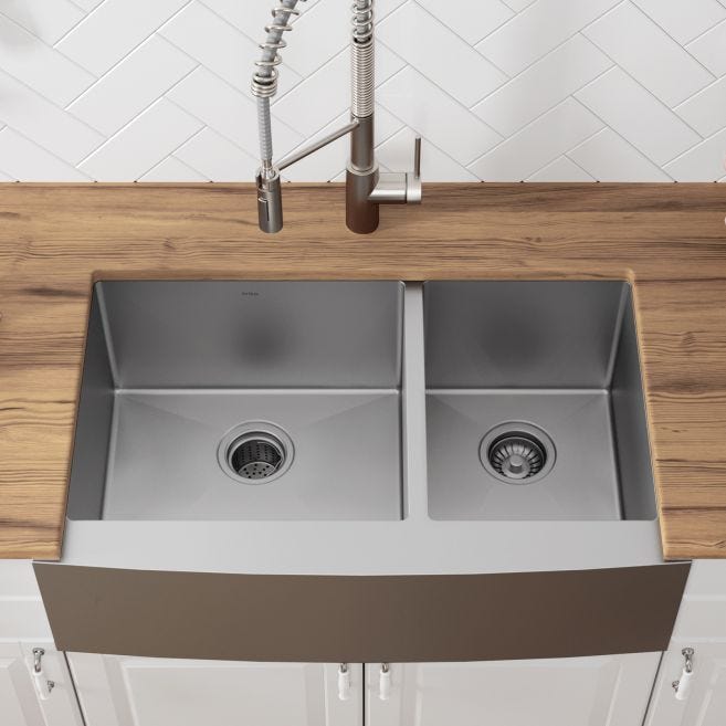 Standart PRO Farmhouse Apron-Front Stainless Steel 33 in. Double Bowl Kitchen Sink