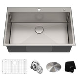 KRAUS Pax Series 33 in. Drop-In Stainless Steel 2-Hole Single Bowl Kitchen Sink