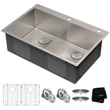 Kraus Standart Pro 33-in x 22-in Stainless Steel Double Equal Bowl Dual-Mount 2-Hole Kitchen Sink, KHT302-33