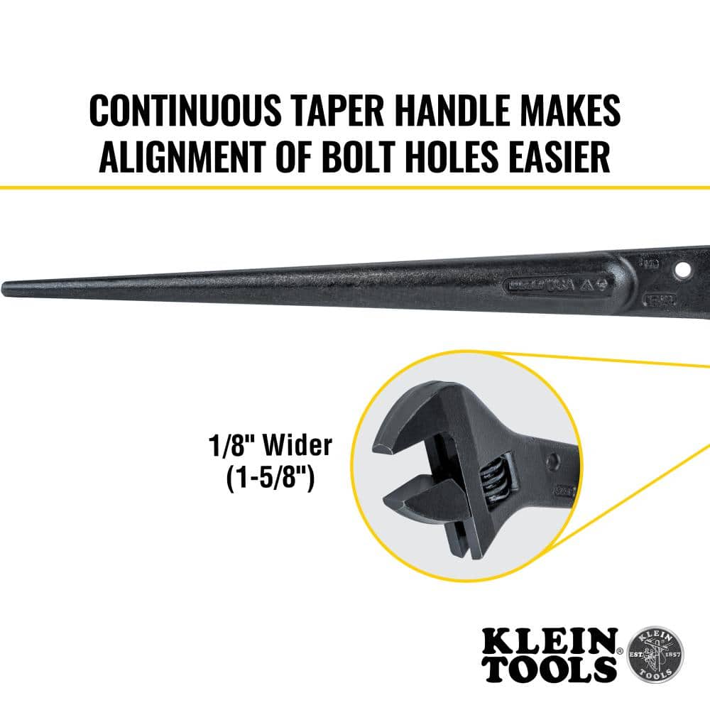 Klein Tools 3239 Adjustable Construction Spud Wrench, 16 in., 1-5/8 in. Jaw Opening