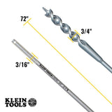 Klein Tools 3/4 in. x 72 in. Flex Auger Bit, Spring Steel Shaft, 3-Flat Shank