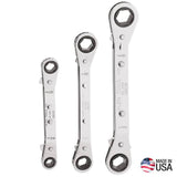 Klein Tools 3-Piece Fully Reversible Ratcheting Offset Box Wrench Set, SAE Sizes 1/4–9/16 in (Model 68244)