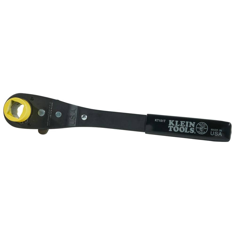 Klein Tools KT151T 4-in-1 Lineman's Ratcheting Wrench, 13 in. Length, SAE Square Sockets (3/4, 13/16, 1, 1-1/8 in.)