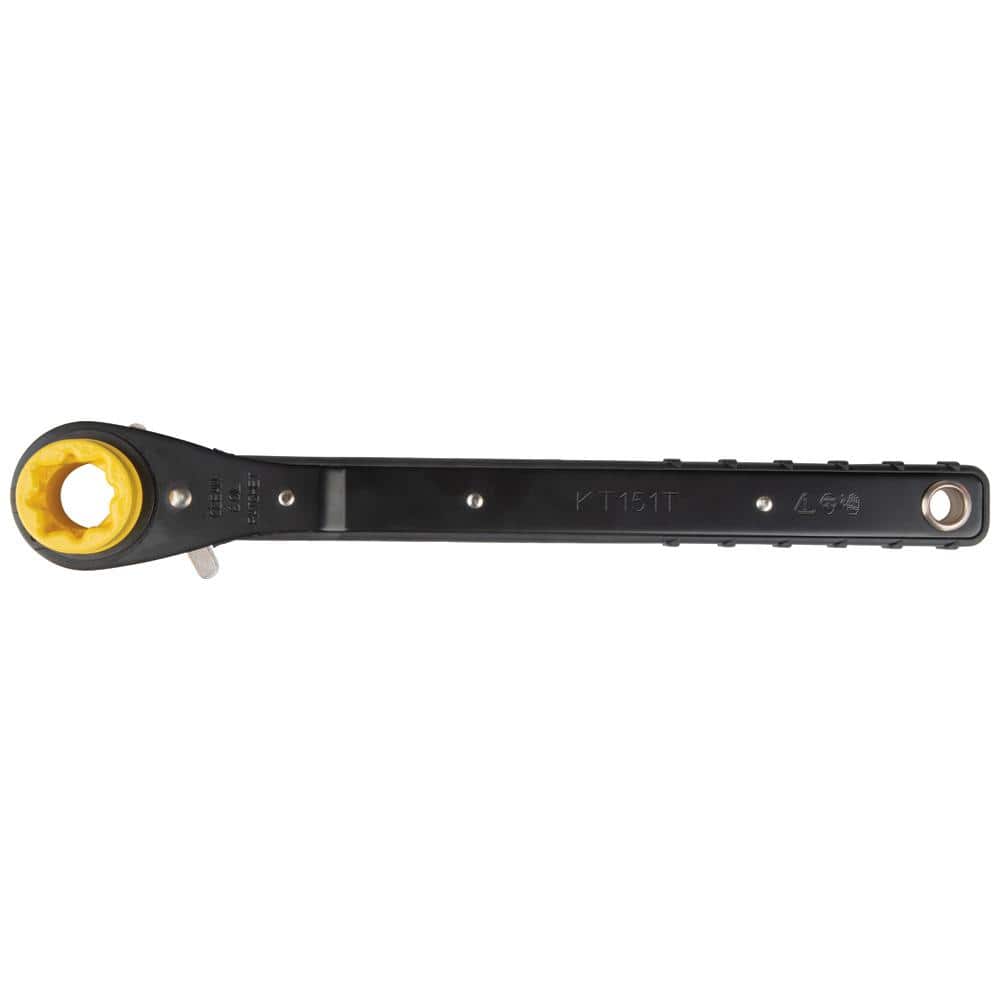 Klein Tools KT151T 4-in-1 Lineman's Ratcheting Wrench, 13 in. Length, SAE Square Sockets (3/4, 13/16, 1, 1-1/8 in.)