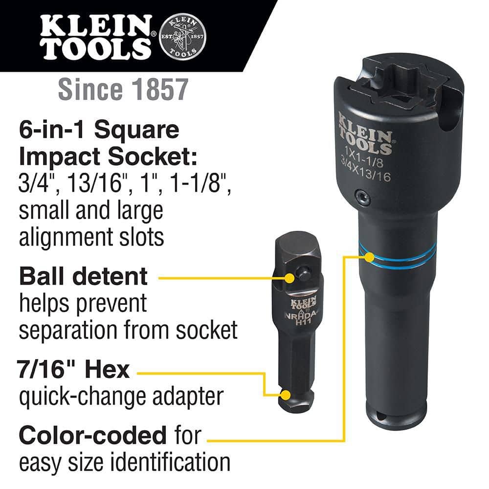 Klein Tools NRHD4 1/2 in. Square Drive 4-in-1 Square Impact Socket with 7/16 in. Hex Quick-Change Adapter