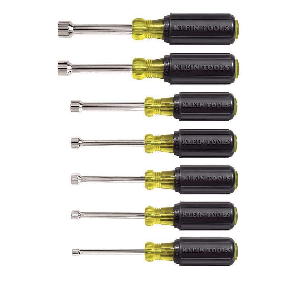 Klein Tools 631SEN 7-Piece Nut Driver Set, 3" Hollow Shafts, Cushion-Grip Handles