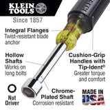 Klein Tools 631SEN 7-Piece Nut Driver Set, 3" Hollow Shafts, Cushion-Grip Handles