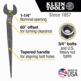 Klein Tools 3212 3/4 in. Erection Spud Wrench for U.S. Heavy Nut, 1-1/4 in. Nominal Opening, 16.625 in. Length