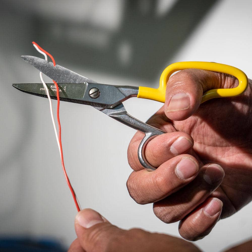 Klein Tools 2100-8 Free-Fall Electrical Scissors/Snips, Stainless Steel, Micro-Serrated, Extended Handle
