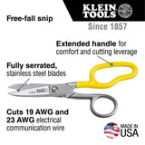 Klein Tools 2100-8 Free-Fall Electrical Scissors/Snips, Stainless Steel, Micro-Serrated, Extended Handle