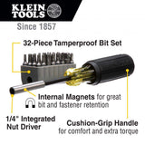 Klein Tools Magnetic Screwdriver with 32 Tamperproof Bits, Model 32510