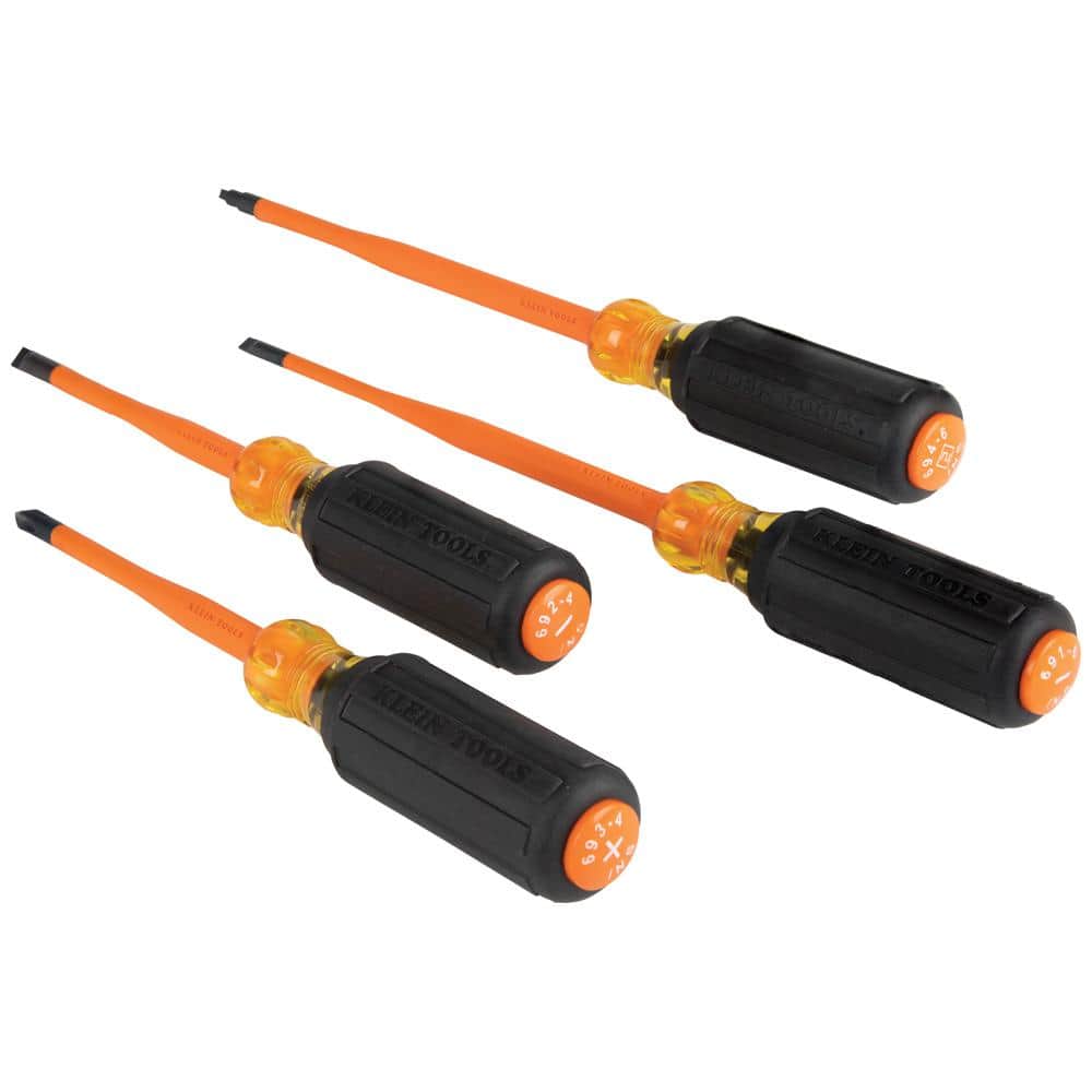 Klein Tools 33734INSR Slim-Tip Insulated Screwdriver Set, Phillips/Cabinet/Square, 4-Piece